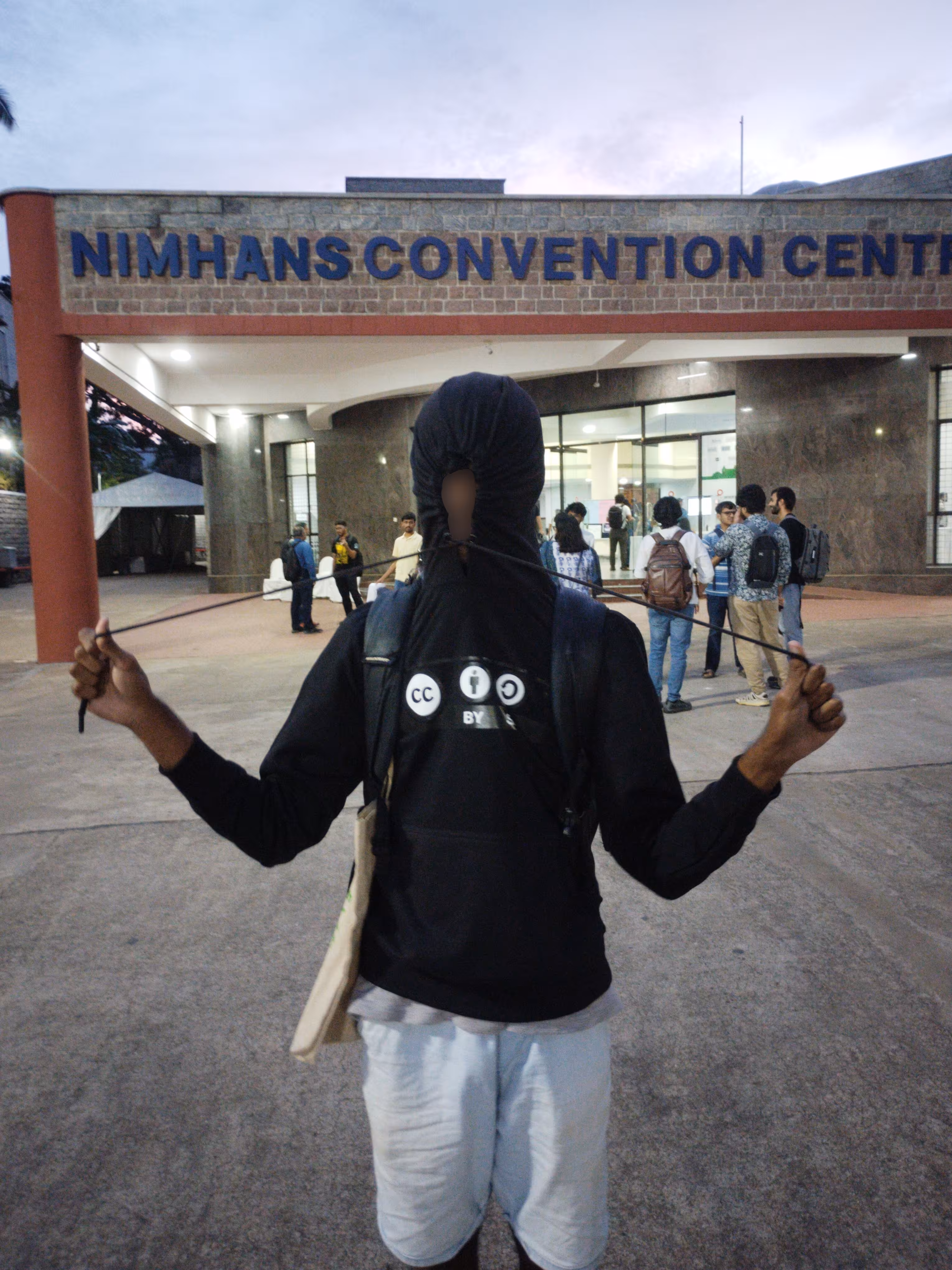 me wearing a creative commons hoodie